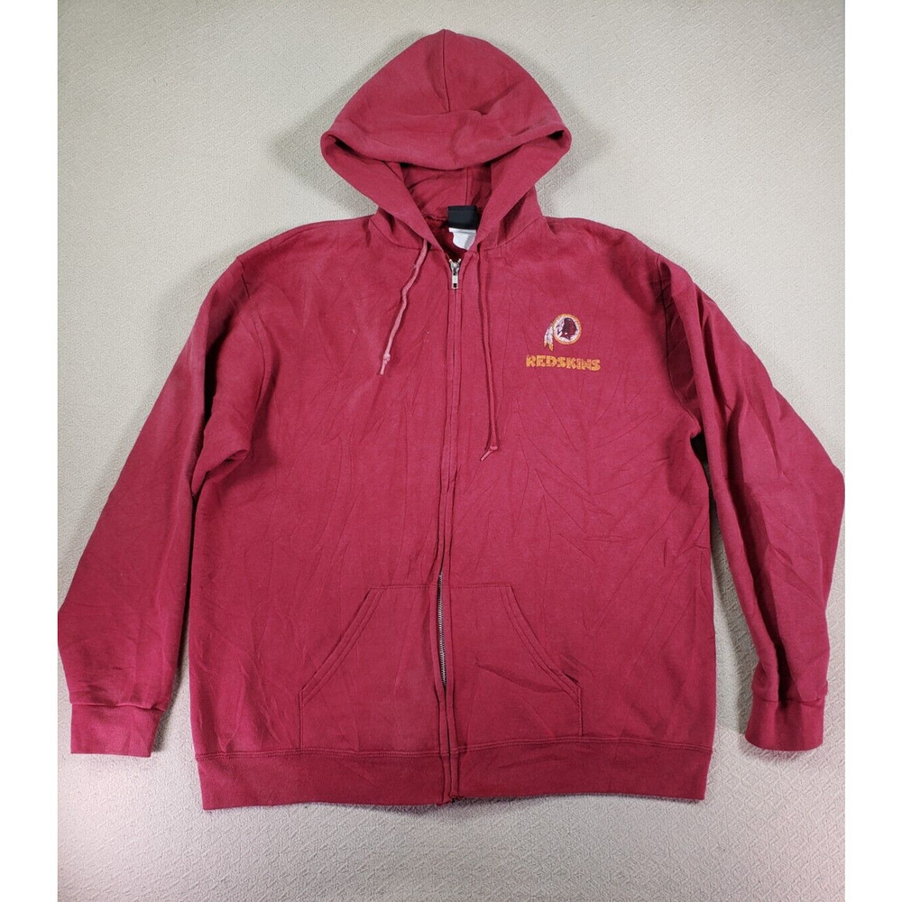Washington Redskins Sweater Mens Large L Sweatshirt Full Zip Red Hoodie Fleece